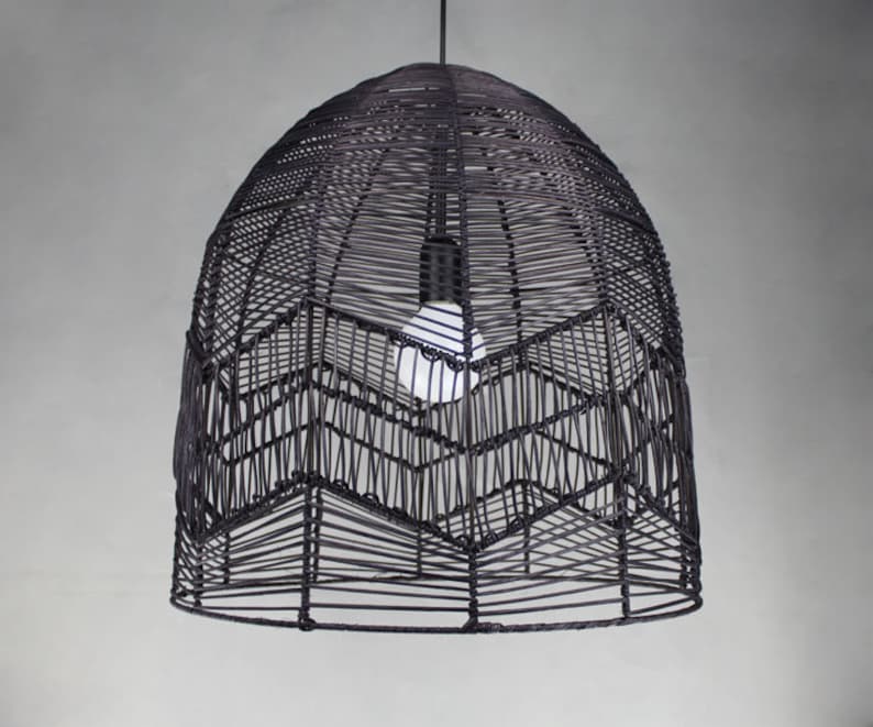 BLACK Rattan Pendant Lightslighting Pendant Black Rattan Etsy