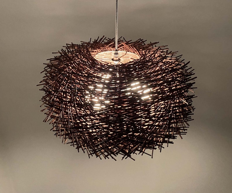 Brown Bird Nest Rattan Pendant Light With Three Light Bulb Etsy
