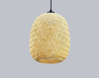 Bamboo Pendant Light: Waist Drum Woven Lampshade