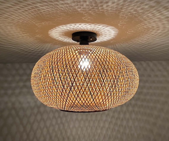 Oval shaped Bamboo Flush Mount Light Flush Fixture Width 18 by