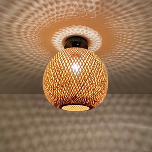 Bamboo Globe Lamp Shade Flush Mount - Customizable