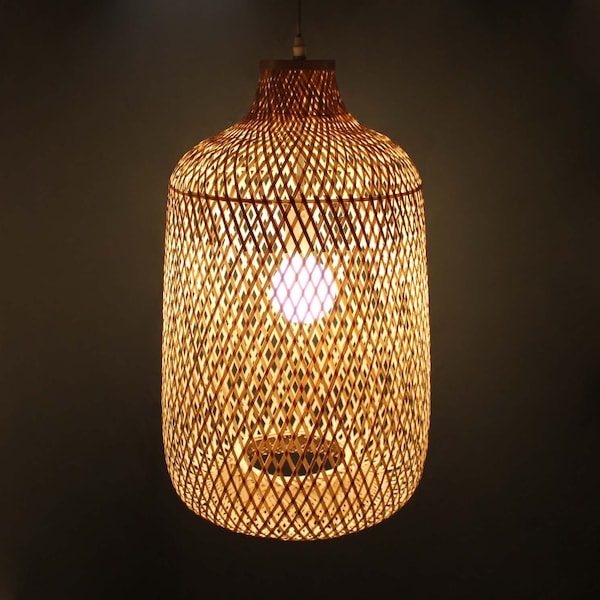 Handmade Bamboo Lantern - Bamboo Pendant Light -  Bamboo Hanging Lamps - Height 55cm by Diameter 35cm - 110-240V/50-60Hz -Using Worldwide