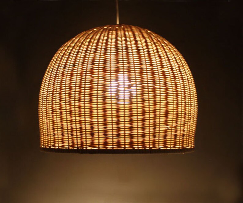 Handwoven Rattan Basket Pendant Lightspendant Etsy