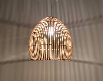Handmade Rattan Pendant Light, Boho Woven Lighting Fixture