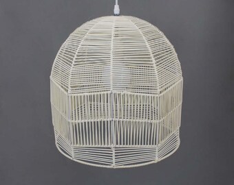 Handwoven Rattan Pendant Light, Washed White Rattan Ceiling Lighting Fixture, Lampshade Width 13.7"