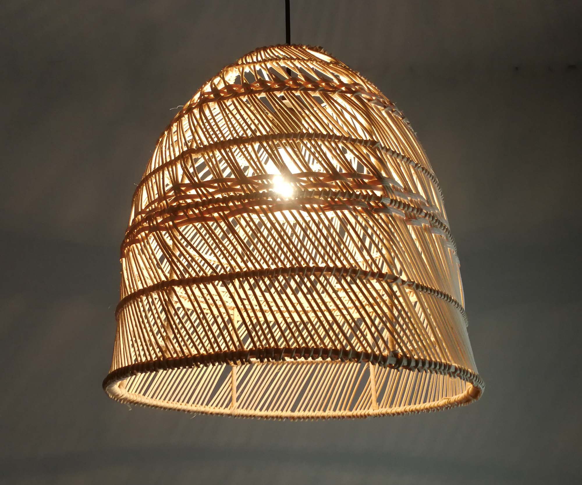 Bell Rattan Pendant Light – Woven Lampshade, Natural Finish (14.5'') - Etsy
