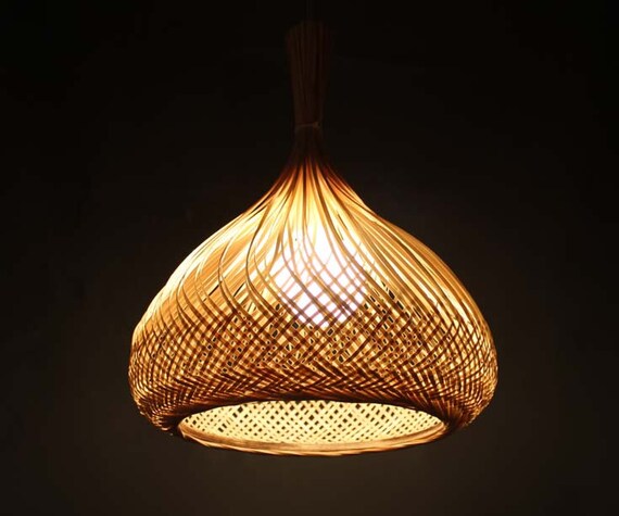 手編み竹ペンダントライト：素朴な編み込み照明器具 - Etsy 日本