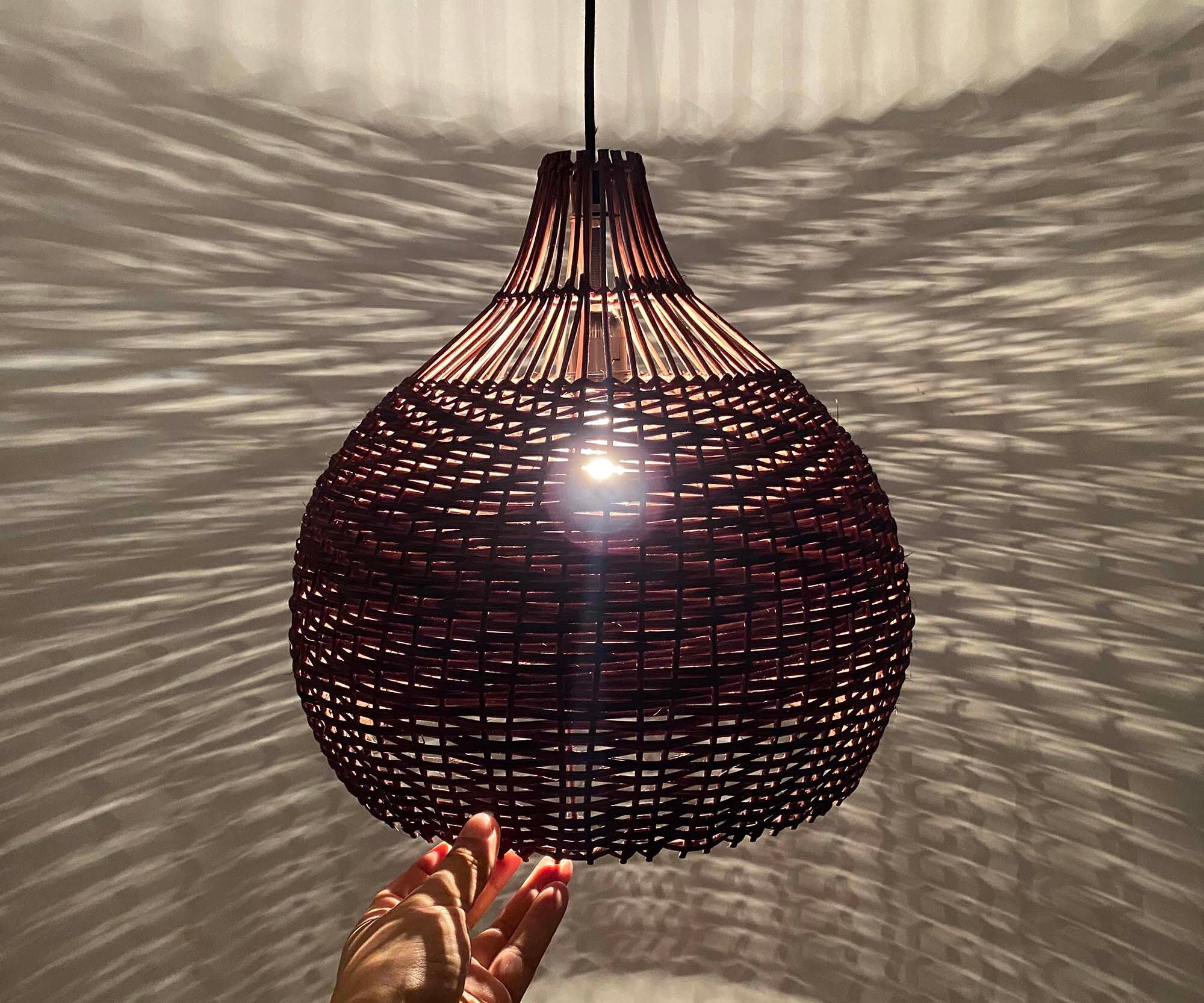Handwoven Rattan Pendant Light, Brown Gourd-shaped Bohemian Ceiling ...
