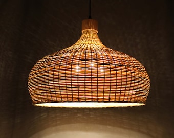 Hand Woven Bamboo Basket Pendant Light - Rustic Bamboo Shade's Diameter 17.5'' / Height 12'' - 110V/50-60Hz - Free Shipping Worldwide