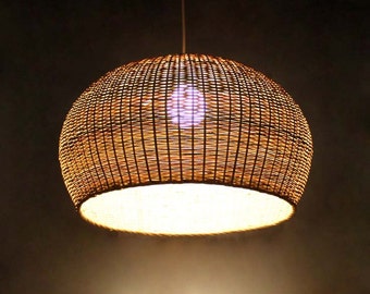 Circular Arc Natural Bamboo Pendant Light- Bamboo Flush Mount- Ceiling Lighting Fixtures- Decor Lighting - Hardwired or Plug-in Lighting