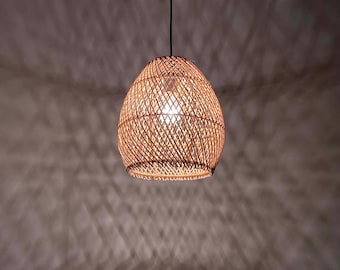Handwoven Rattan Pendant Light, Boho Ceiling Light for Rooms, Natural Color, W9.8" x H11"