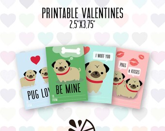 Pug Valentine Card Kids Printable INSTANT DOWNLOAD PDF