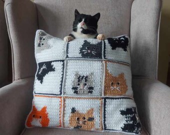 Crochet Cat Pillow Pattern, Crochet Pillow Pattern, Crochet Cat Pattern, crochet home decor, crochet pillow, NEIGHBOURHOOD CATS