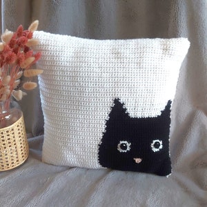 Crochet Cat Pillow Pattern, Crochet Pillow Pattern, Crochet Cat Pattern, crochet home decor, crochet pillow, easy color crochet,