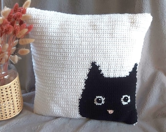 Crochet Cat Pillow Pattern, Crochet Pillow Pattern, Crochet Cat Pattern, crochet home decor, crochet pillow, easy color crochet,