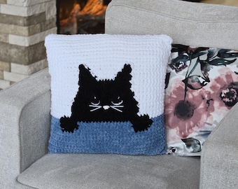 Crochet Cat Pillow Pattern, Crochet Pillow Pattern, Crochet Cat Pattern, crochet home decor, crochet pillow, PEEKING KITTY PILLOW