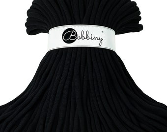 Bobbiny Black Cotton Cord 9mm, 108 yards (100 meters) - Braided cotton cord, certified recycled cotton cord
