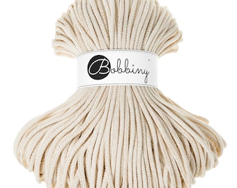 Bobbiny Golden Natural Cotton Cord 5mm, 108 yards (100 meters) - Braided cotton cord, certified recycled cotton cord