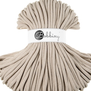 Bobbiny Beige  Corda di Cottone 9mm, 100 meters - Corda di cottone intrecciata, certificato corda di cottone dal riciclo