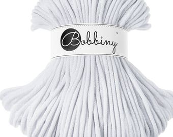 Bobbiny White Cotton Cord 5mm: 108 yds Recycled Braided Yarn