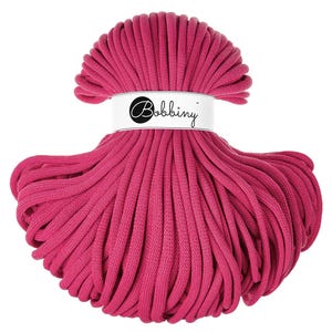 Dopamine Pink Bobbiny Jumbo Cotton Cord 9mm, 108 yards (100 meters) - Braided cotton cord, certified recycled cotton cord