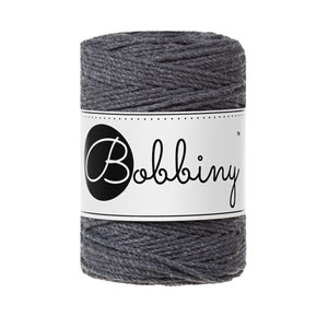 Bobbiny Charcoal  corda di macrame 100m 1,5mm 3ply - attorcigliata corda di macrame