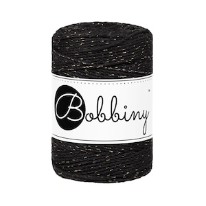 Bobbiny Golden Black corda di macrame 100m 1,5mm 3ply - attorcigliata corda di macrame