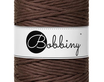 Bobbiny Chocolate Brown Premium Macrame cord 5mm, 108 yards (100 meters) - Single twist macrame cord, certified recycled macrame cord