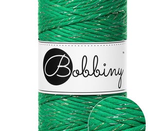 Shiny Jade Green Bobbiny 3mm Macrame Cord: 108 yds Single Twist Recycled Cotton