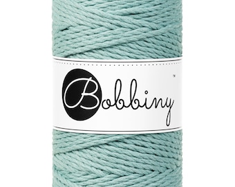 Bobbiny Duck Egg Blue 3ply Macrame Rope 3mm, 108 yards (100 meter) - 3-strengs macrame touw, gecertificeerd gerecycled macrame touw