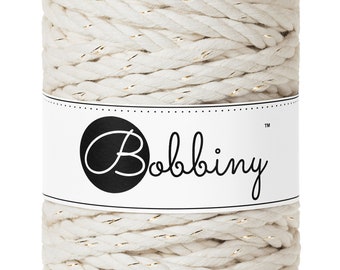 Bobbiny Golden Natural 3ply Macrame Rope 9mm, 32 yards (30 meters) - 3-strand macrame rope, certified recycled macrame rope