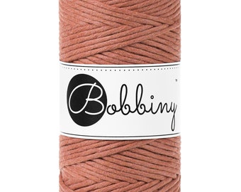 Bobbiny Terracotta Macrame Cord 3mm, 108 yards (100 meters) - Single twist macrame cord, certified recycled macrame cord