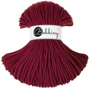 Bobbiny Wine Red Corda di Cottone 5mm, 100 meters - Corda di cottone intrecciata, certificato corda di cottone dal riciclo
