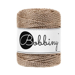 Bobbiny Metallic Champagne 3ply Macrame Rope 3mm, 54 yards (50 meters) - 3-strand macrame rope, certified recycled macrame rope