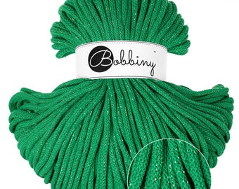 Bobbiny Shiny Jade Green Cotton Cord: 5mm Braided Recycled Cotton (108 yards)