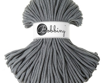 Bobbiny 5mm Steel Cotton Cord: 108 yds Recycled Braided Macrame Cord