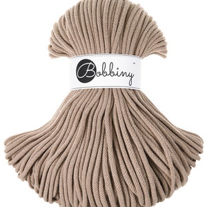 Bobbiny Sand Cotton Cord 5mm, 108 yards (100 meters) - Braided cotton cord, certified recycled cotton cord