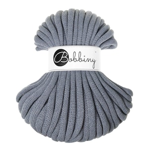 Bobbiny Steel Cotton Cord 9mm, 32,8 yards (30 meters) - Braided cotton cord, certified recycled cotton cord