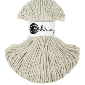 Bobbiny Pale Olive Cotton Cord 3mm, 108 yards (100 meters) - Braided cotton cord, certified recycled cotton cord