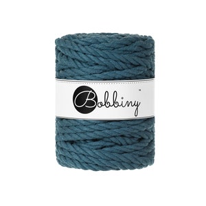 Bobbiny Peacock Blue Macrame Rope 9mm: 32-Yard Recycled Cotton