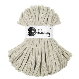 Bobbiny Pale Olive Cotton Cord 9mm, 32,8 yards (30 meters) - Braided cotton cord, certified recycled cotton cord
