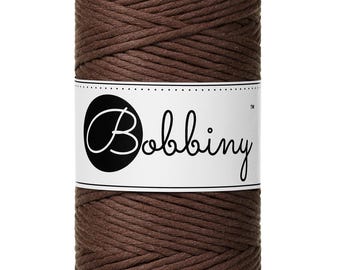 Bobbiny Chocolate Brown Macrame Cord 3mm, 108 yards (100 meters) - Single twist macrame cord, certified recycled macrame cord