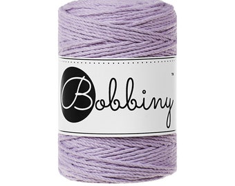 Bobbiny 3-laags lavendel baby macrame koord 1,5 mm, 108 yards (100 meter) - 3-strengs macrame touw, gecertificeerd gerecycled macrame touw