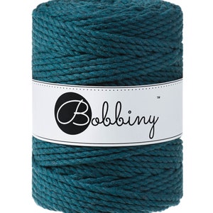 Bobbiny Peacock Blue corda di macrame 100m 3mm 3ply - attorcigliata corda di macrame