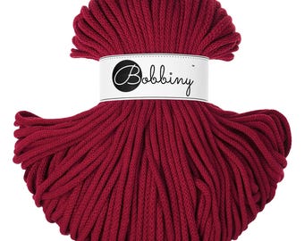 Bobbiny Red Velvet Cotton Cord 5mm, 108 yards (100 meters) - Braided cotton cord, certified recycled cotton cord