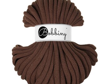 Bobbiny Chocolate Brown Cotton Cord 9mm, 32,8 yards (30 meters) - Braided cotton cord, certified recycled cotton cord