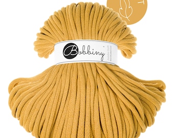 Bobbiny Mustard Cotton Cord 8mm, jumbo soft, 108 yards (100 meters) - Braided cotton cord, certified recycled cotton cord