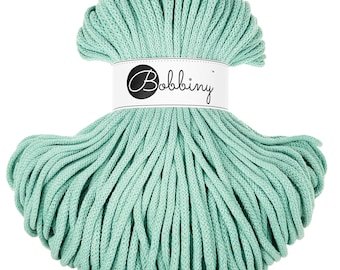 Bobbiny Jelly Mint Cotton Cord 5mm, 108 yards (100 meters) - Braided cotton cord, certified recycled cotton cord