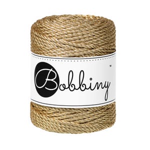 Bobbiny Metallic Gold  corda di macrame 50m 3mm 3ply - attorcigliata corda di macrame