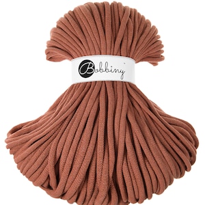 Terracotta Bobbiny Jumbo Cotton Cord 9mm, 108 yards (100 meters) - Braided cotton cord, certified recycled cotton cord